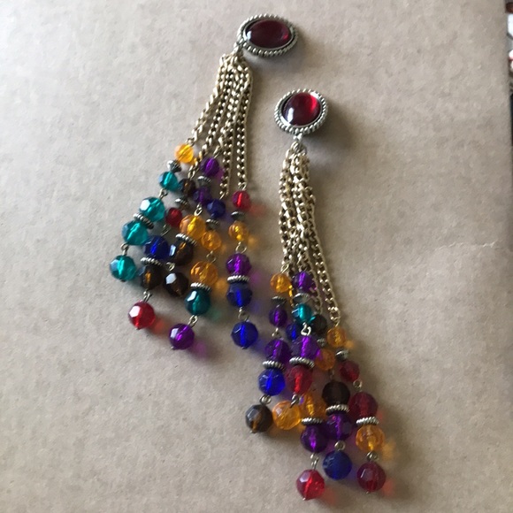 Jay Jacobs 5 Strand Acrylic Multicolored Dangled Earrings approx. 7 1/2” - Picture 9 of 10